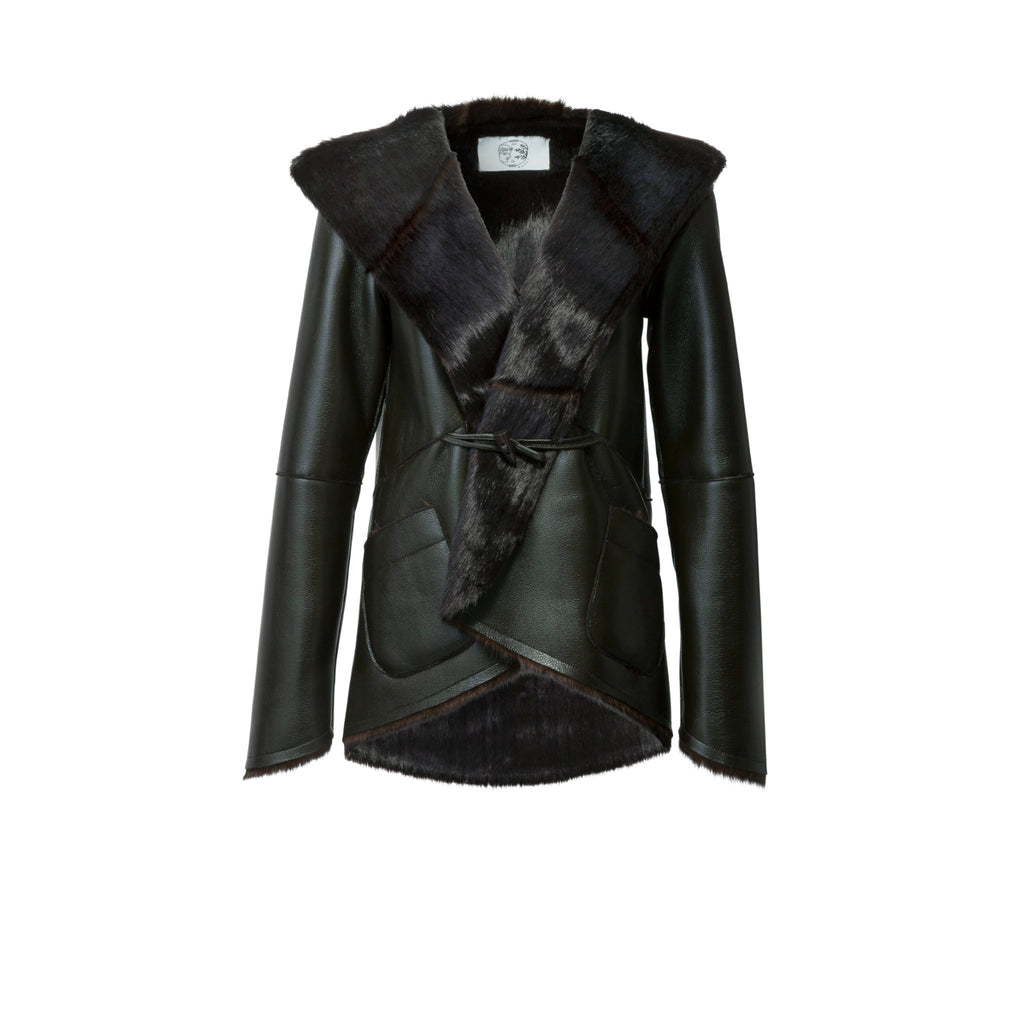 Moonflower Faux Leather & faux Fur Hoody Jacket – Marei1998