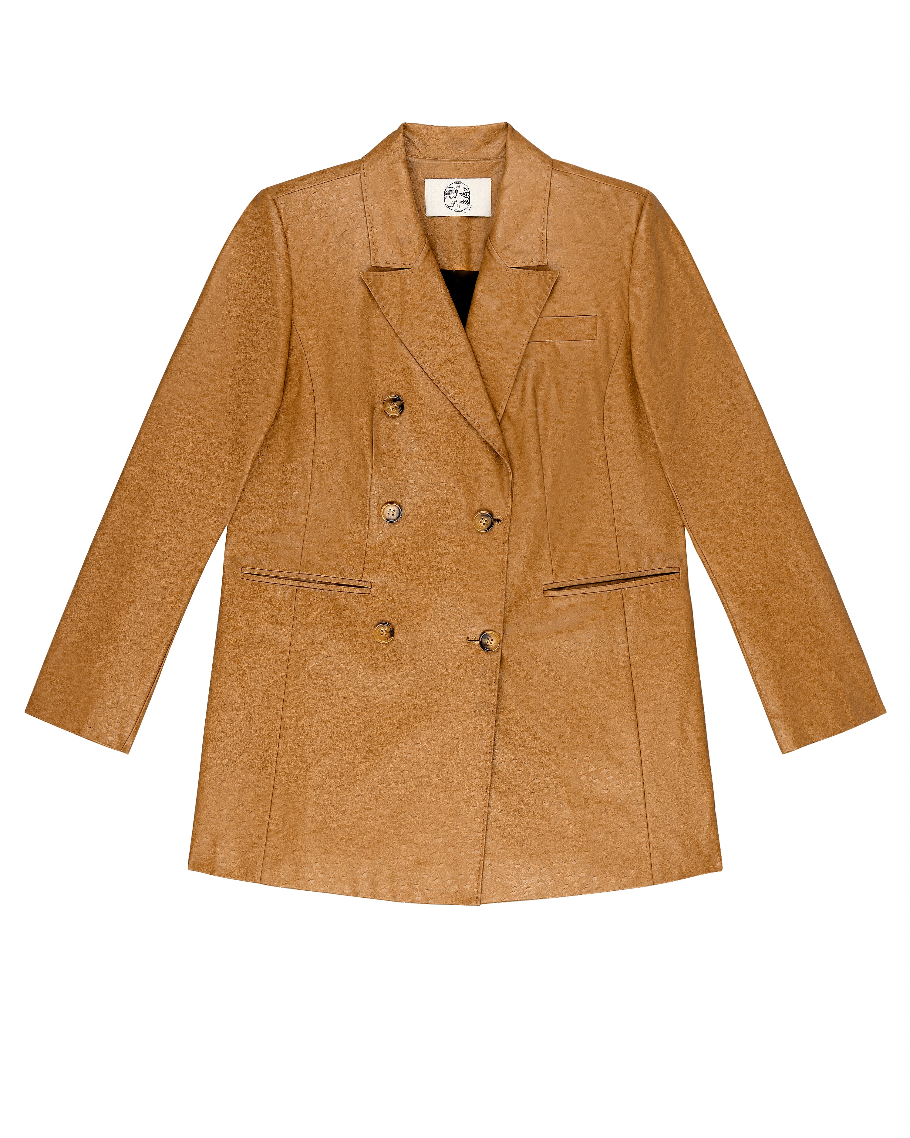 Nigella Earth Brown Faux Ostrich Leather Double Breasted Tailored Jacket