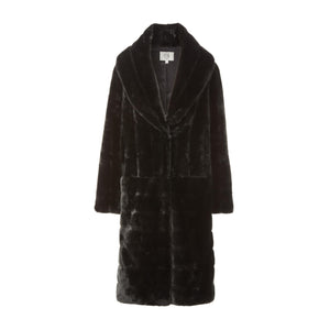 Deuzia Black Stripes Faux Fur Relaxed Coat Packshot Front Marei1998