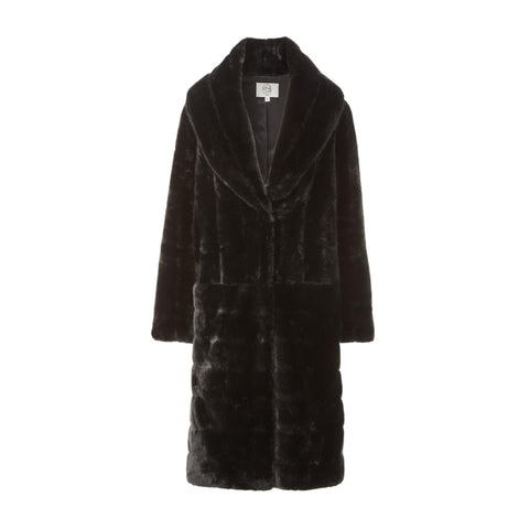 Deuzia Black Stripes Faux Fur Relaxed Coat Packshot Front Marei1998