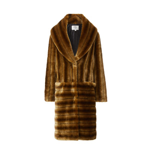 Deuzia Brown Stripes Faux Fur Relaxed Coat Packshot Front Marei1998