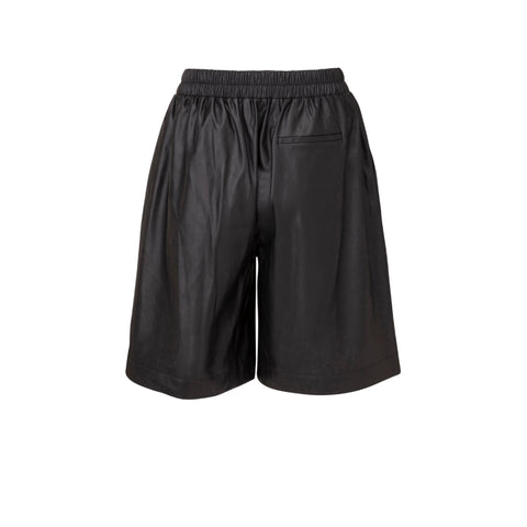 Dianthu Faux Leather Relaxed Fit Shorts In Jet Black Color Back Packshot Marei1998