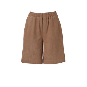 Dianthu Faux Suede Relaxed Fit Shorts In Sand Color Front Packshot Marei1998