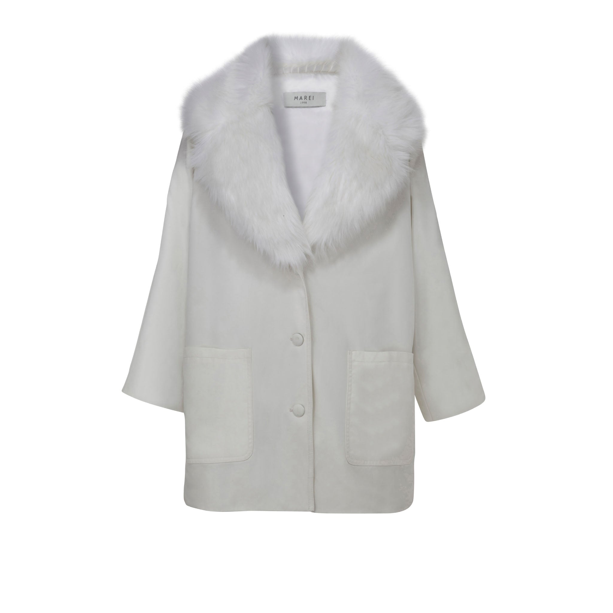 Lavatera Recycled Nylon White Padded Coat With Faux Fur Collar Front Packshot Marei1998