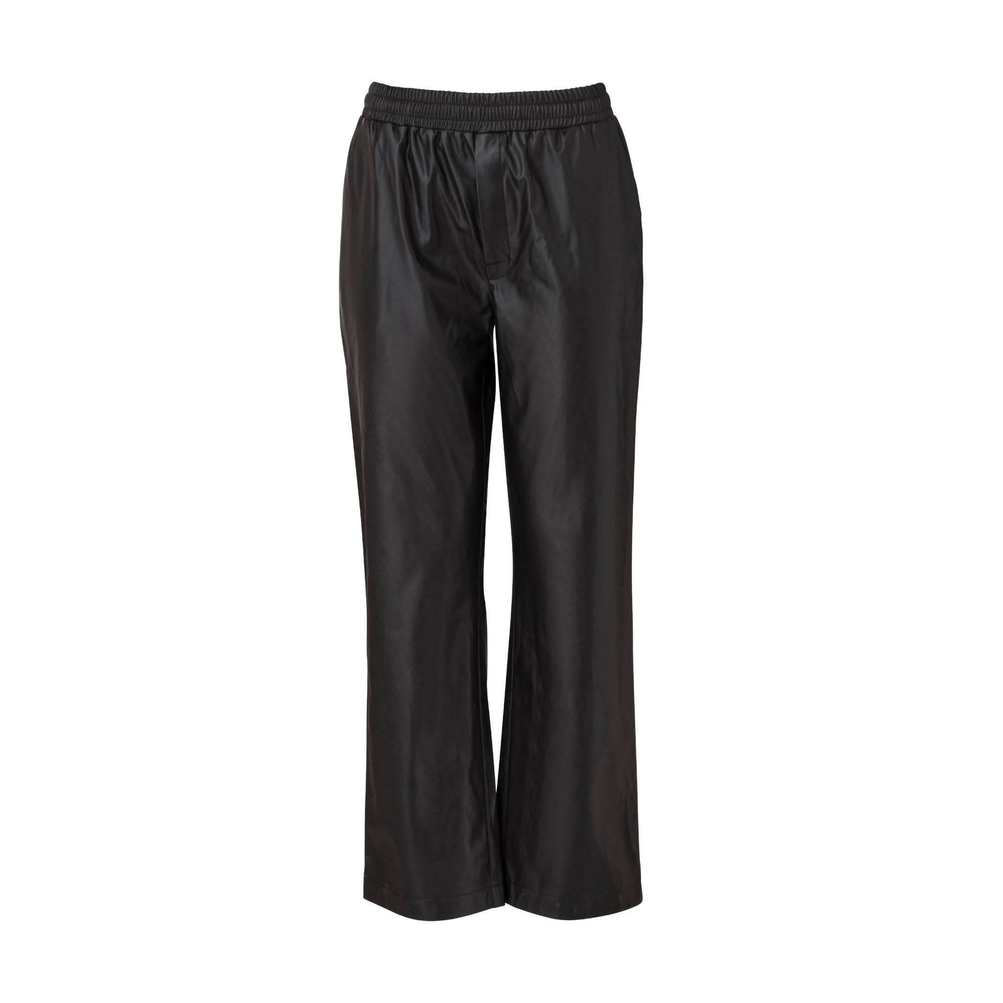 Lunaria Faux Leather Relaxed Fit Pants In Jet Black Color Front Packshot Marei1998
