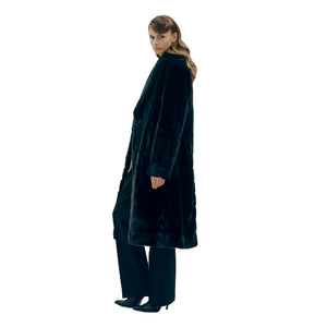 Deuzia Black Stripes Faux Fur Relaxed Coat Model Side Marei1998