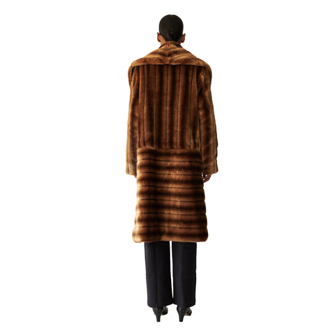 Deuzia Brown Stripes Faux Fur Relaxed Coat Model Back Marei1998