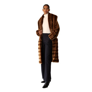 Deuzia Brown Stripes Faux Fur Relaxed Coat Model Front Marei1998