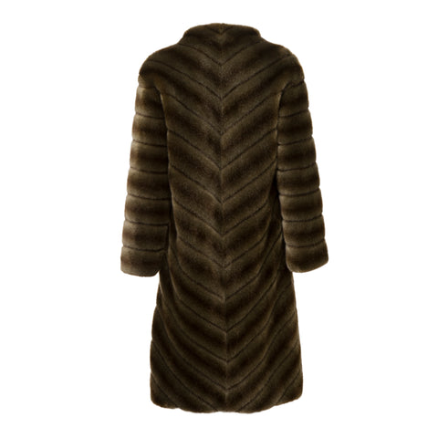 Ecklonis Olive Stripes Faux Fur Robe Coat Packshot Back Marei1998