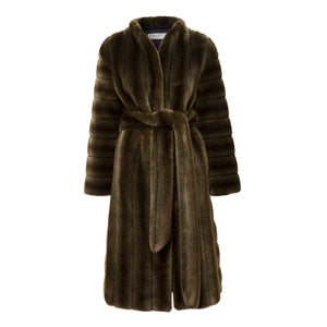 Ecklonis Olive Stripes Faux Fur Robe Coat Packshot Front Marei1998