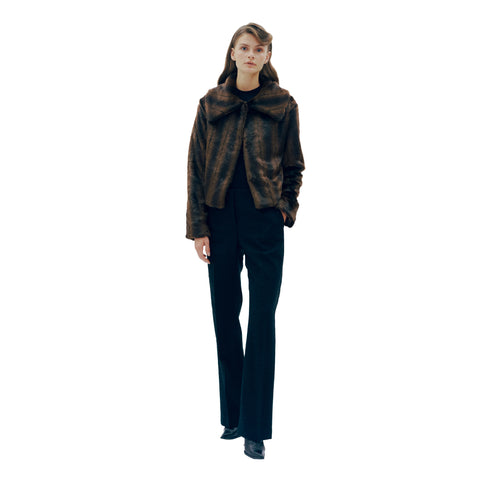 Oleander Brown Striped Faux Fur Jacket Front Model Marei1998