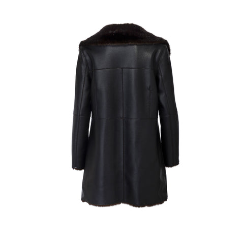 Oliver Bonded  Faux Leather & Faux Fur Double Breasted Black Coat Packshot Back Marei1998