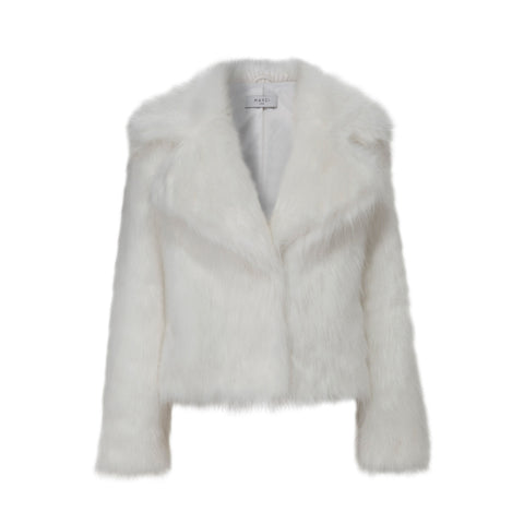 Penstemone White Faux Fur Notched Collar Coat Front Packshot Marei1998