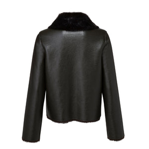 Rose Reversible Olive Faux Leather & Brown Faux Fur Jacket Back Packshot Marei1998