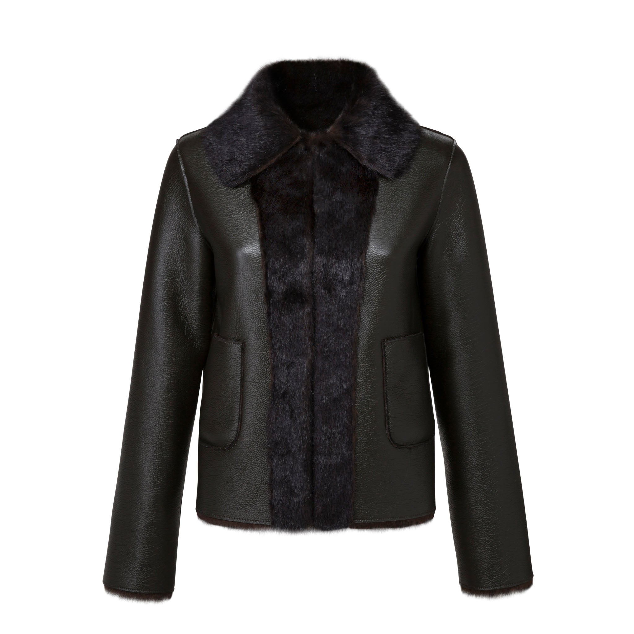 Rose Reversible Olive Faux Leather & Brown Faux Fur Jacket Front Packshot Marei1998